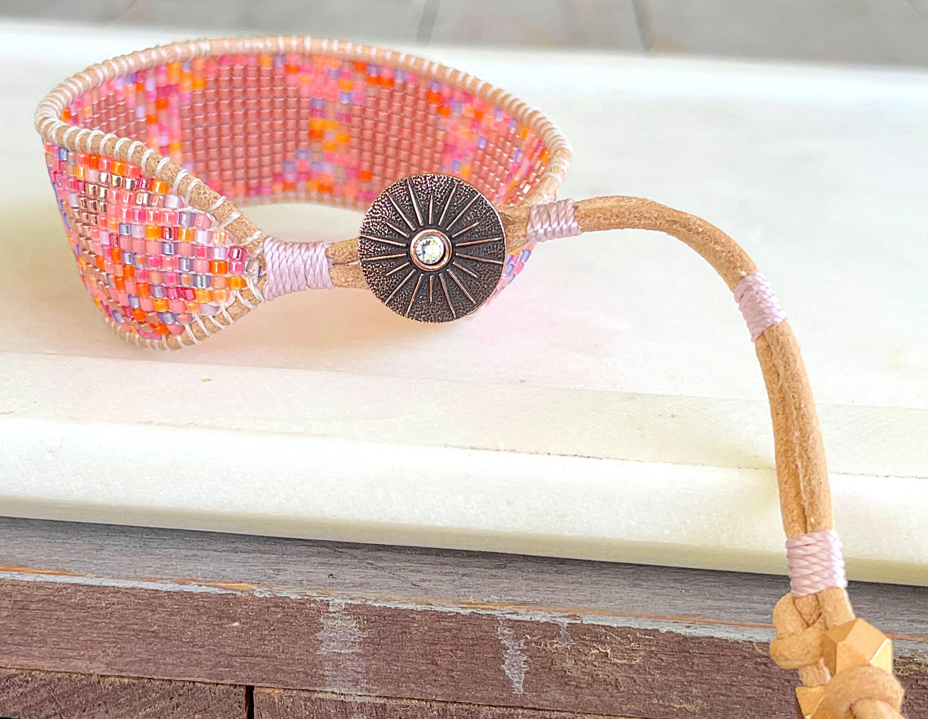 Neon Pink Moon Phases Beaded Loom Bracelet