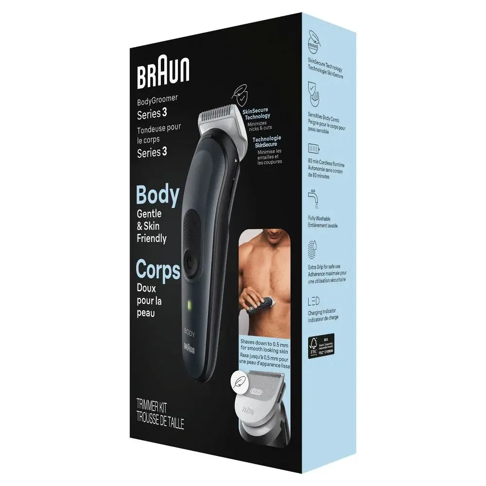 New - Braun Series 3 BG3340 Men's Rechargeable Body Groomer   2 Attachment Combs