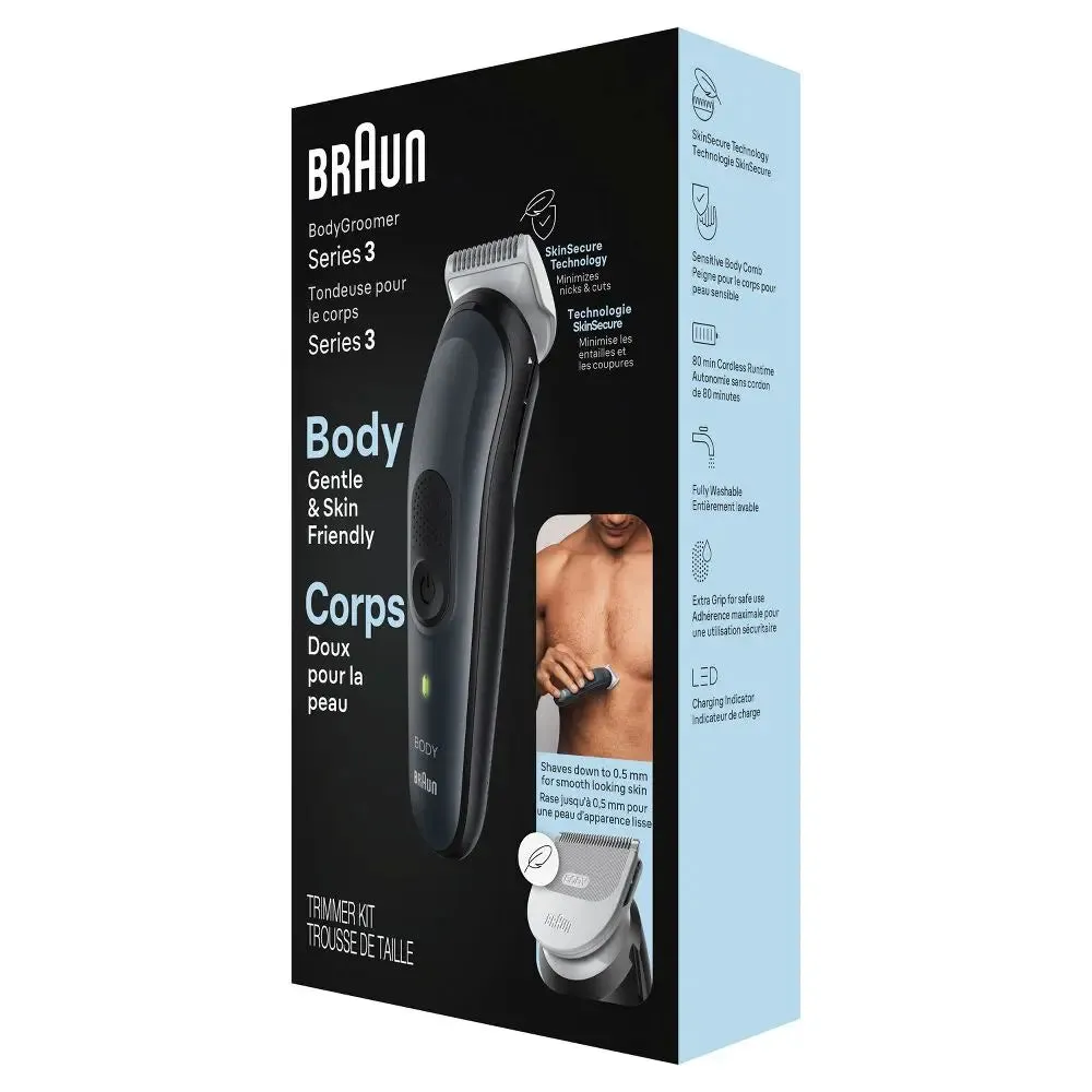 New - Braun Series 3 BG3340 Men's Rechargeable Body Groomer   2 Attachment Combs