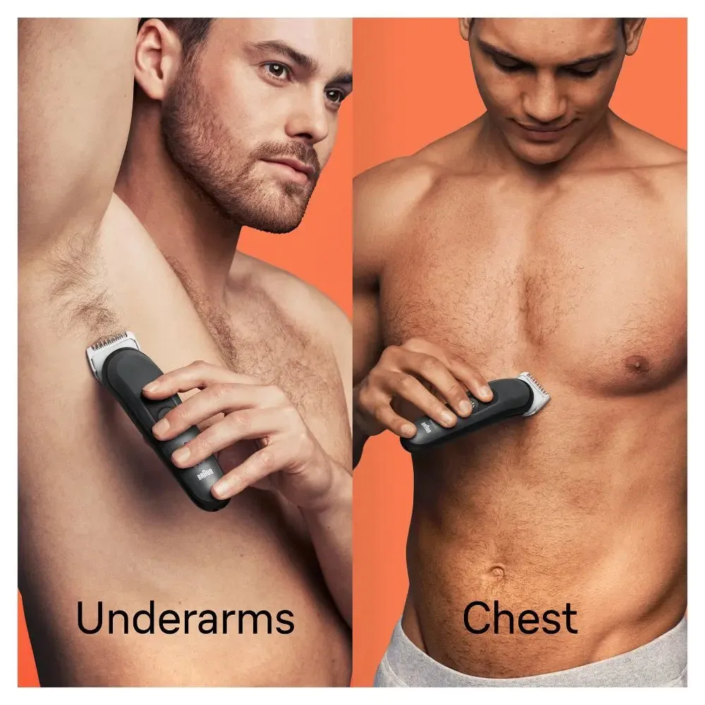 New - Braun Series 3 BG3340 Men's Rechargeable Body Groomer   2 Attachment Combs