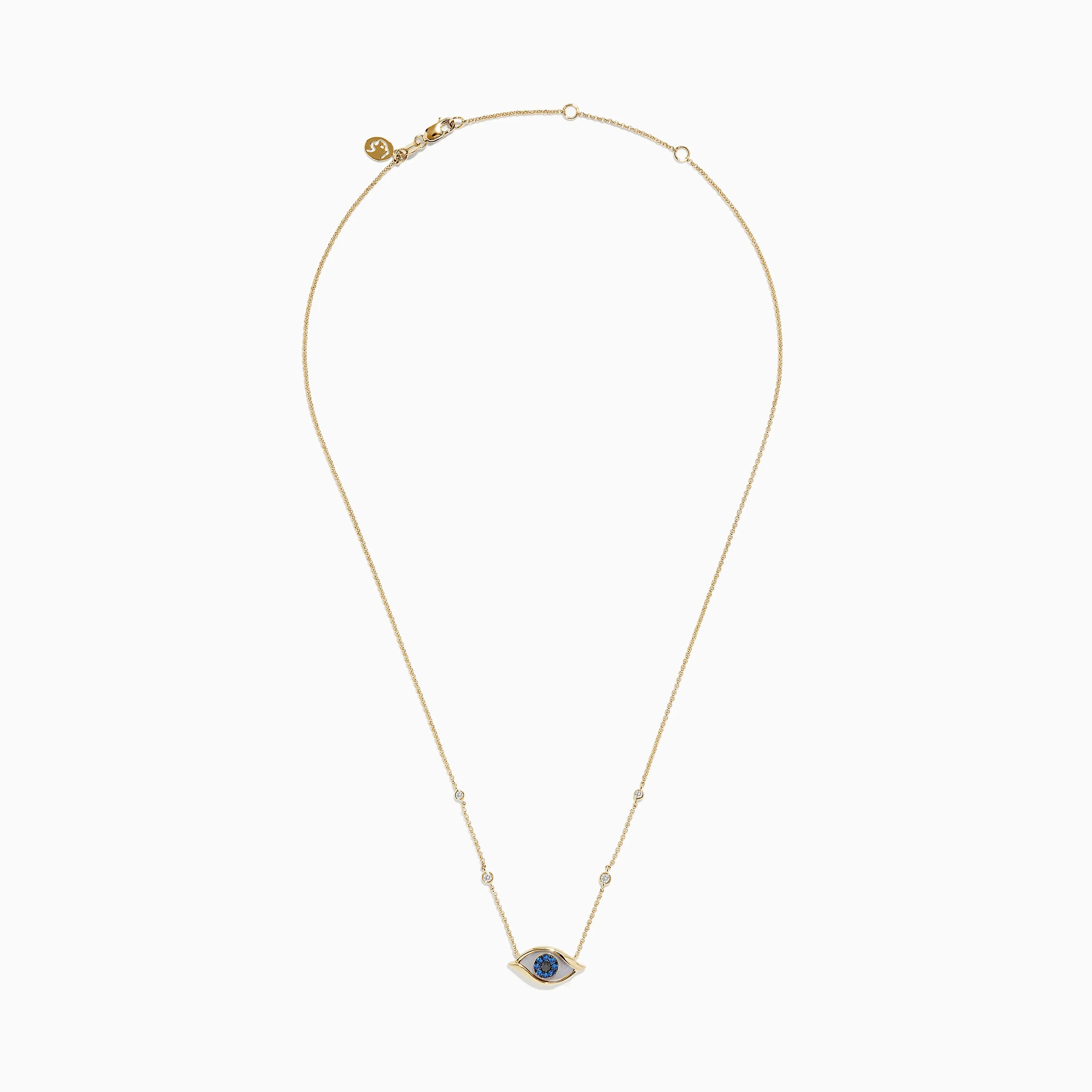 Novelty 14K Yellow Gold Sapphire and Diamond Evil Eye Necklace