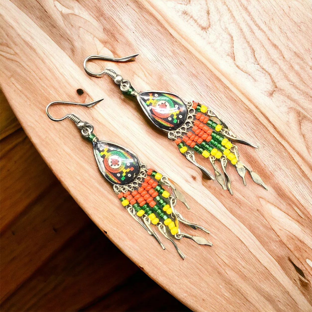 OldTribes™ Small Sized Southwestern Red and Yellow Teardrop Earrings