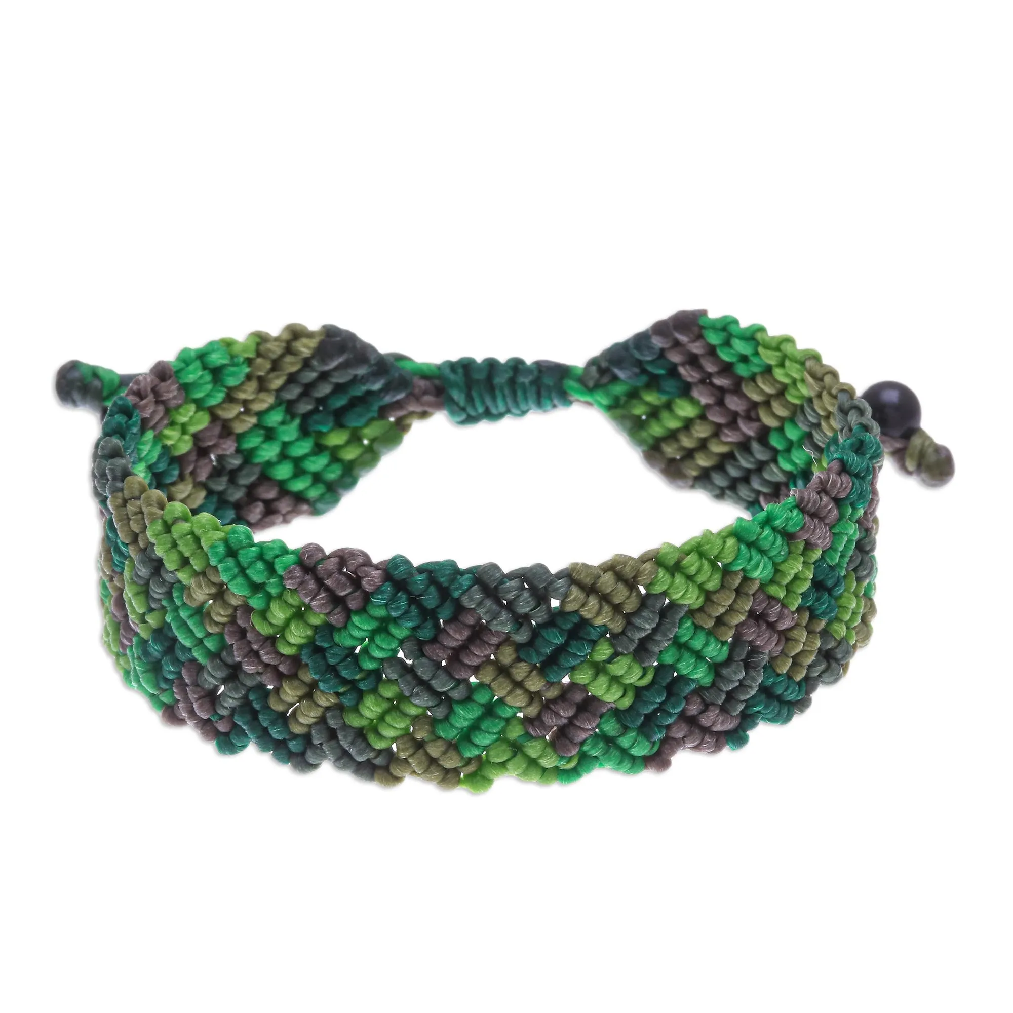 Onyx Bead and Macrame Wristband Bracelet - Spring Fling in Green | NOVICA