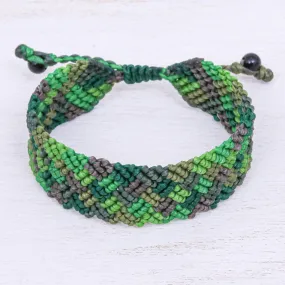 Onyx Bead and Macrame Wristband Bracelet - Spring Fling in Green | NOVICA