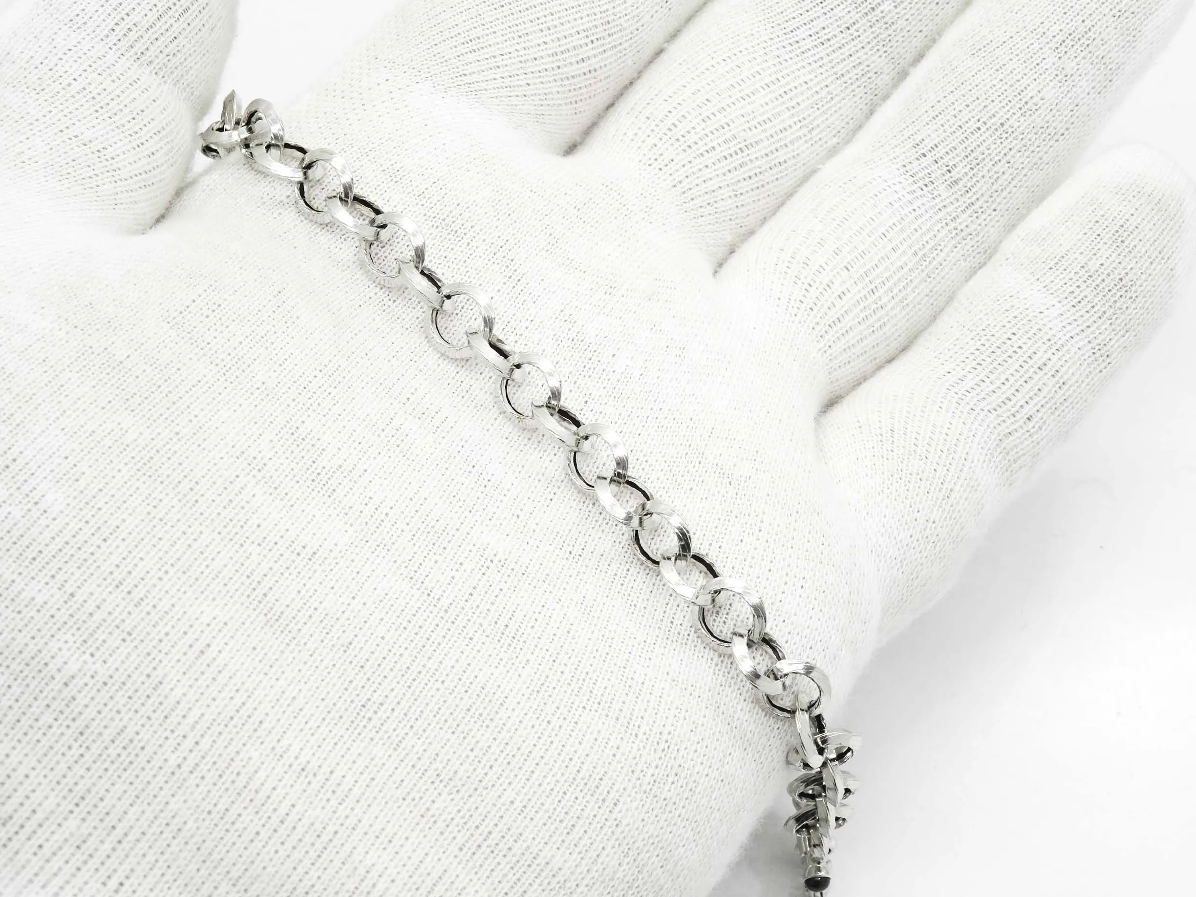 Onyx Cabochon 8mm Hollow Rolo Link Knife Edge Toggle Bracelet 14k White Gold