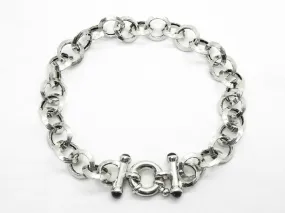 Onyx Cabochon 8mm Hollow Rolo Link Knife Edge Toggle Bracelet 14k White Gold