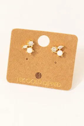 Opal and Clear Quartz Dainty Triple Stud Earrings