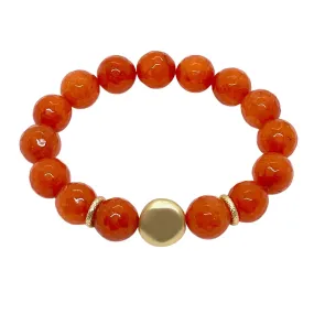 Orange Jade Stretch Bracelet With Matte Gold Nugget