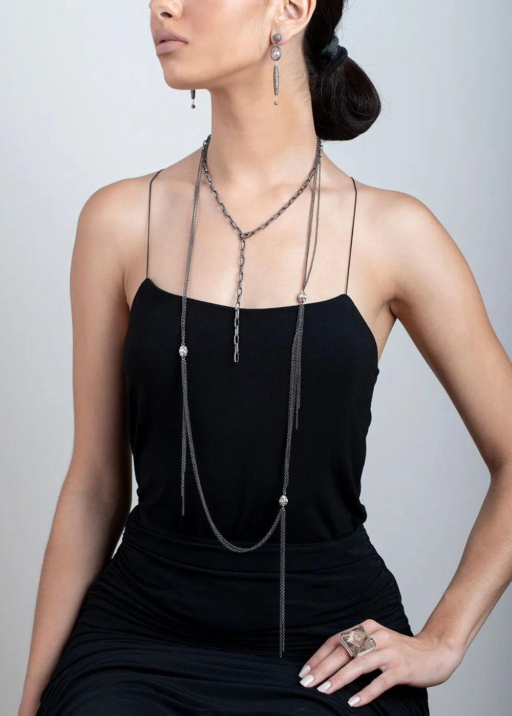 Pave Diamond Drops & Faceted Quartz Crystal Earrings