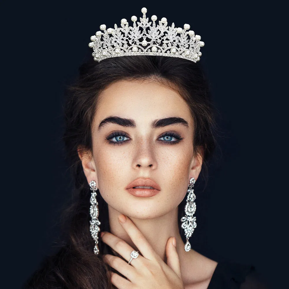 Pearl Accented Leaf Cluster Princess Tiara (Each)