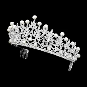 Pearl Accented Leaf Cluster Princess Tiara (Each)