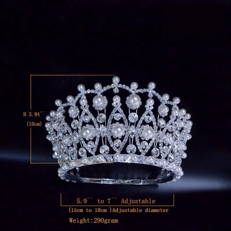 Pearl Crystal Pageant 4 Inches Adjustable Tiara Crown