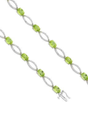 Peridot Bracelet - 9ct White Gold Peridot and Diamond Bracelet - 755059