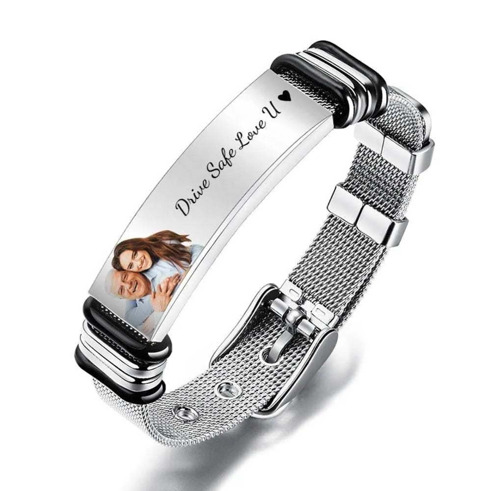 Personalised Bracelet Unisex Photo Engraved S/Steel Bracelet Gift for Dad Husband Grandad Brother Godfather Uncle Father's Day Christmas