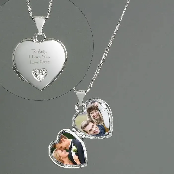 Personalised Children's Sterling Silver and Cubic Zirconia Heart Locket Necklace