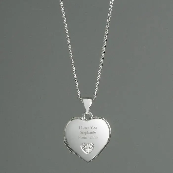 Personalised Children's Sterling Silver and Cubic Zirconia Heart Locket Necklace