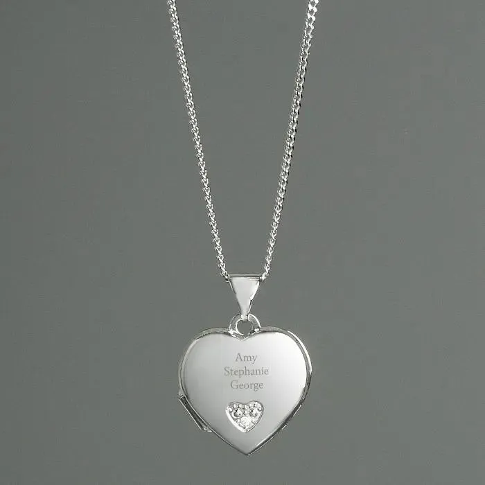 Personalised Children's Sterling Silver and Cubic Zirconia Heart Locket Necklace