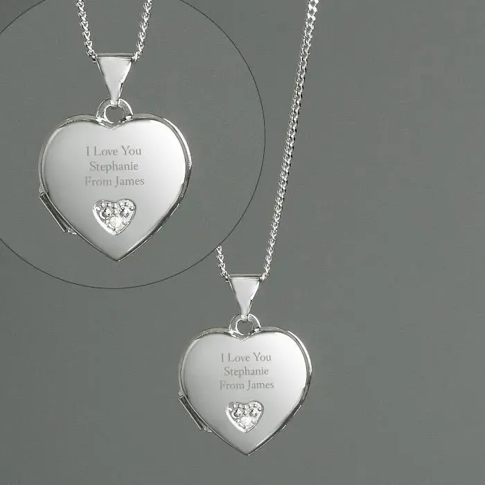 Personalised Children's Sterling Silver and Cubic Zirconia Heart Locket Necklace