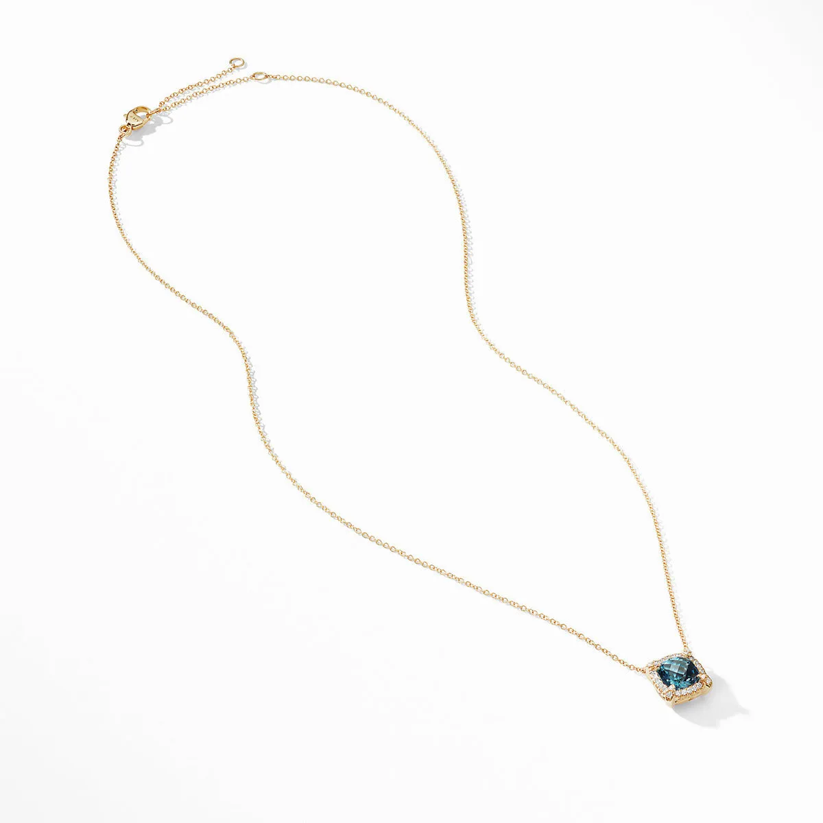 Petite Chatelaine Pave Bezel Pendant Necklace in 18K Yellow Gold with Hampton Blue Topaz