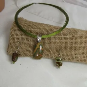 Picasso Jasper Designer Cut Gemstone Pendant Necklace & Earrings Set