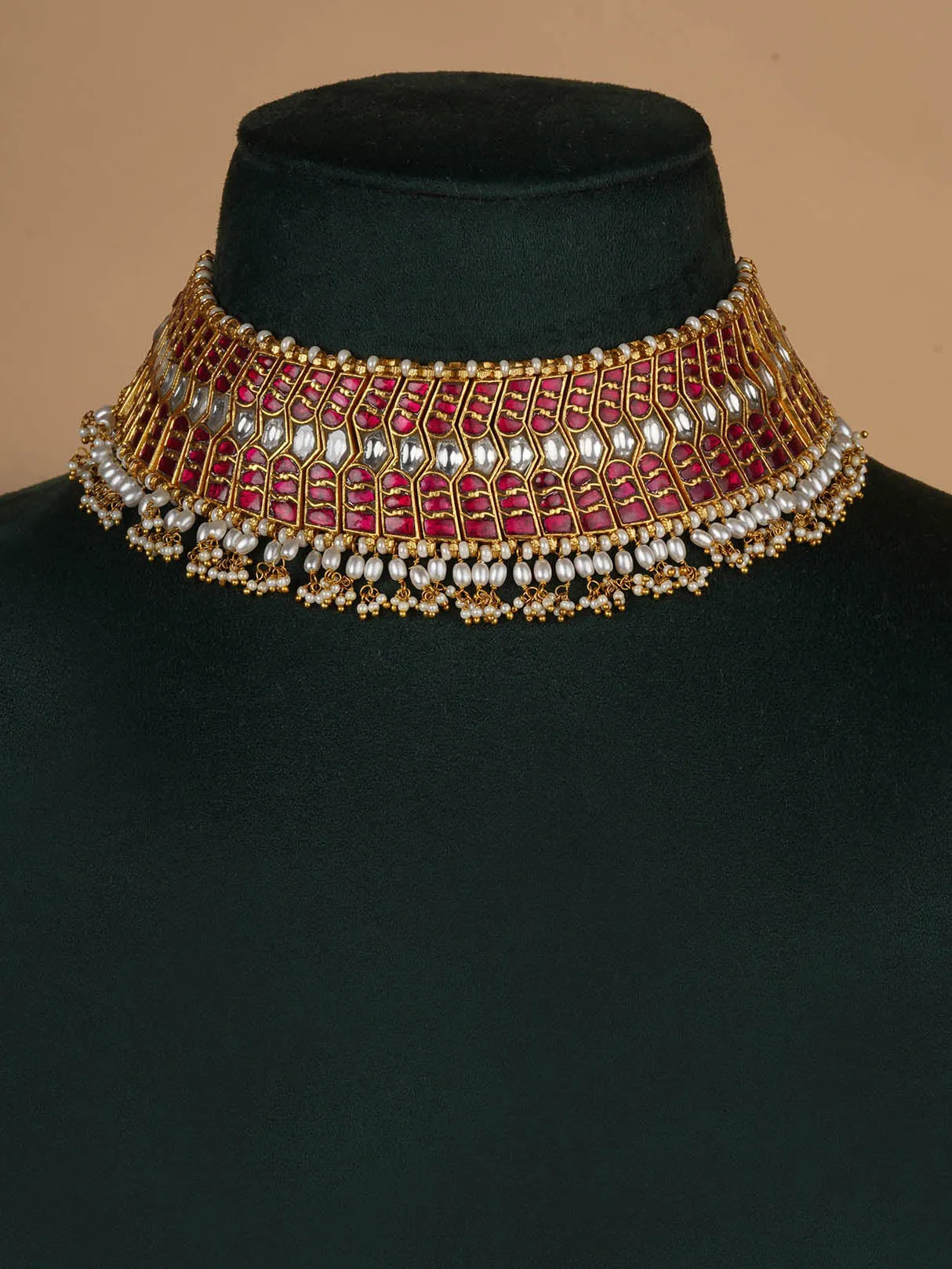 Pink Color Gold Plated Jadau Kundan Necklace Set - MS2259P