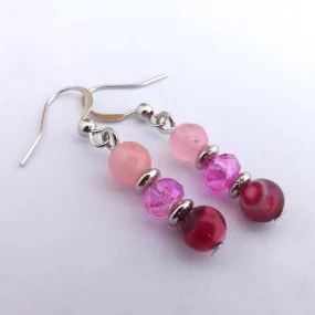 Pink Quarts & Agate Semi Precious Bead Earrings