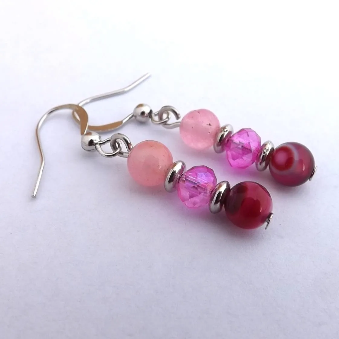 Pink Quarts & Agate Semi Precious Bead Earrings