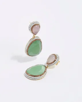 Pink Rose Quartz & Green Catseye Earrings