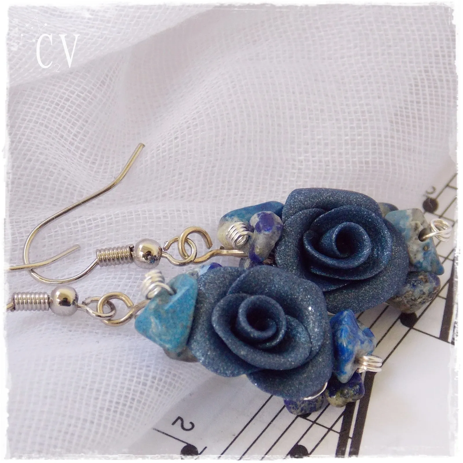 Polymer Clay Rose Earrings - "Something Blue"