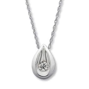 Pre-Owned Kay 1/8 carat Round-cut Diamond Teardrop Necklace in 14K White Gold