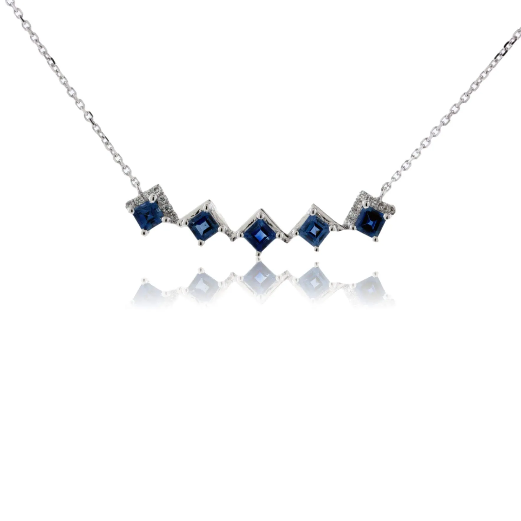 Princess-Cut Blue Sapphire & Diamond Necklace