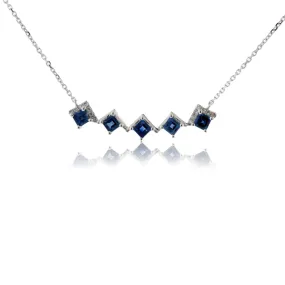 Princess-Cut Blue Sapphire & Diamond Necklace