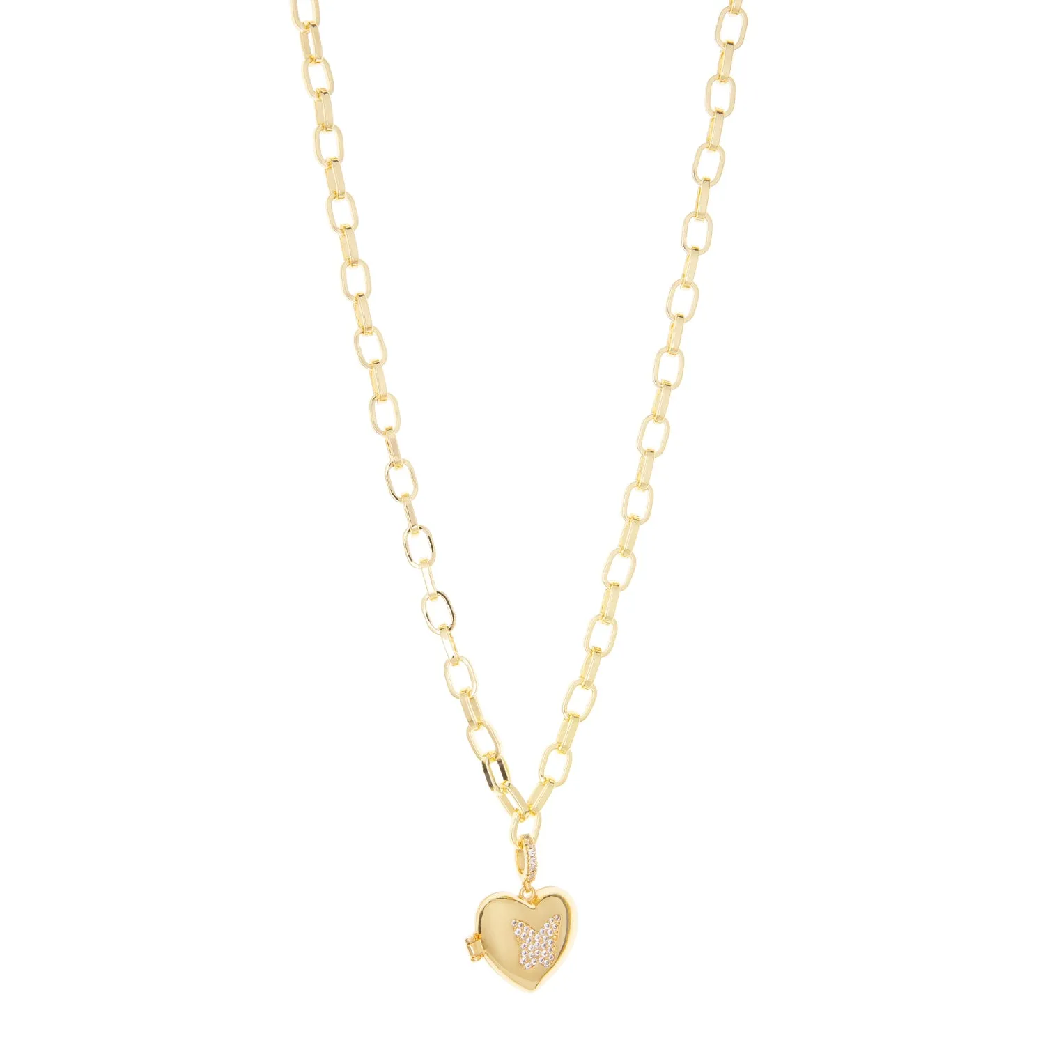 puffed heart pave butterfly locket