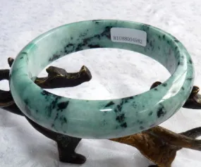 "Yang" Peppery Black Veins on Green Burmese Jadeite Bangle Bracelet 63mm   Certificate (4982)