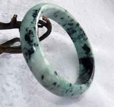 "Yang" Peppery Black Veins on Green Burmese Jadeite Bangle Bracelet 63mm   Certificate (4982)