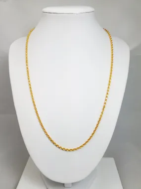 Radiant 22k Yellow Gold Solid Diamond Cut Rope 20" Necklace