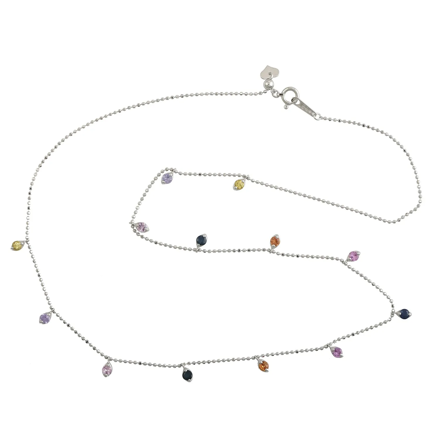 Rainbow Sapphire September Birthstone Station Chain Necklace Dainty In 18k White Gold