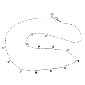 Rainbow Sapphire September Birthstone Station Chain Necklace Dainty In 18k White Gold