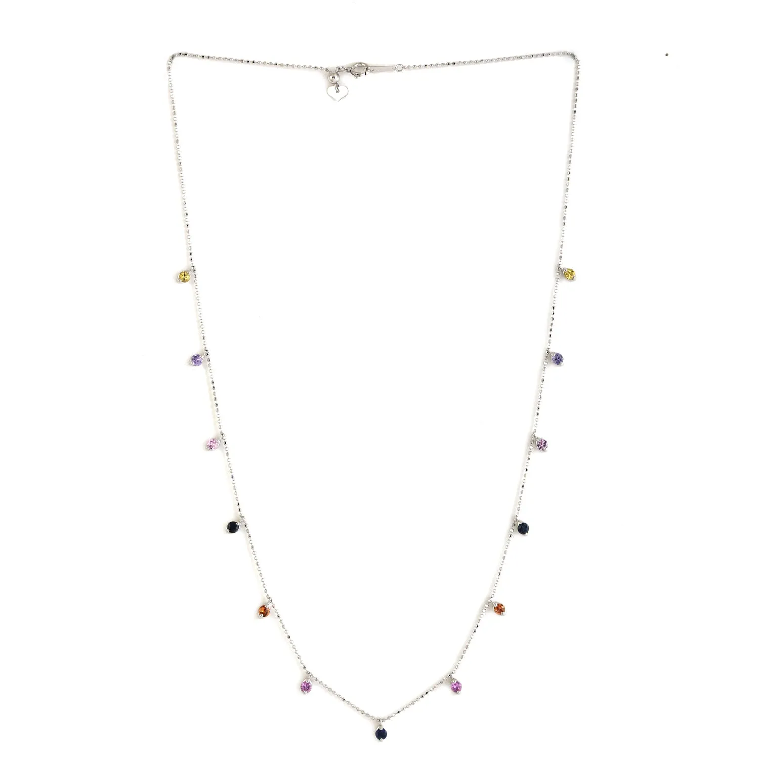 Rainbow Sapphire September Birthstone Station Chain Necklace Dainty In 18k White Gold