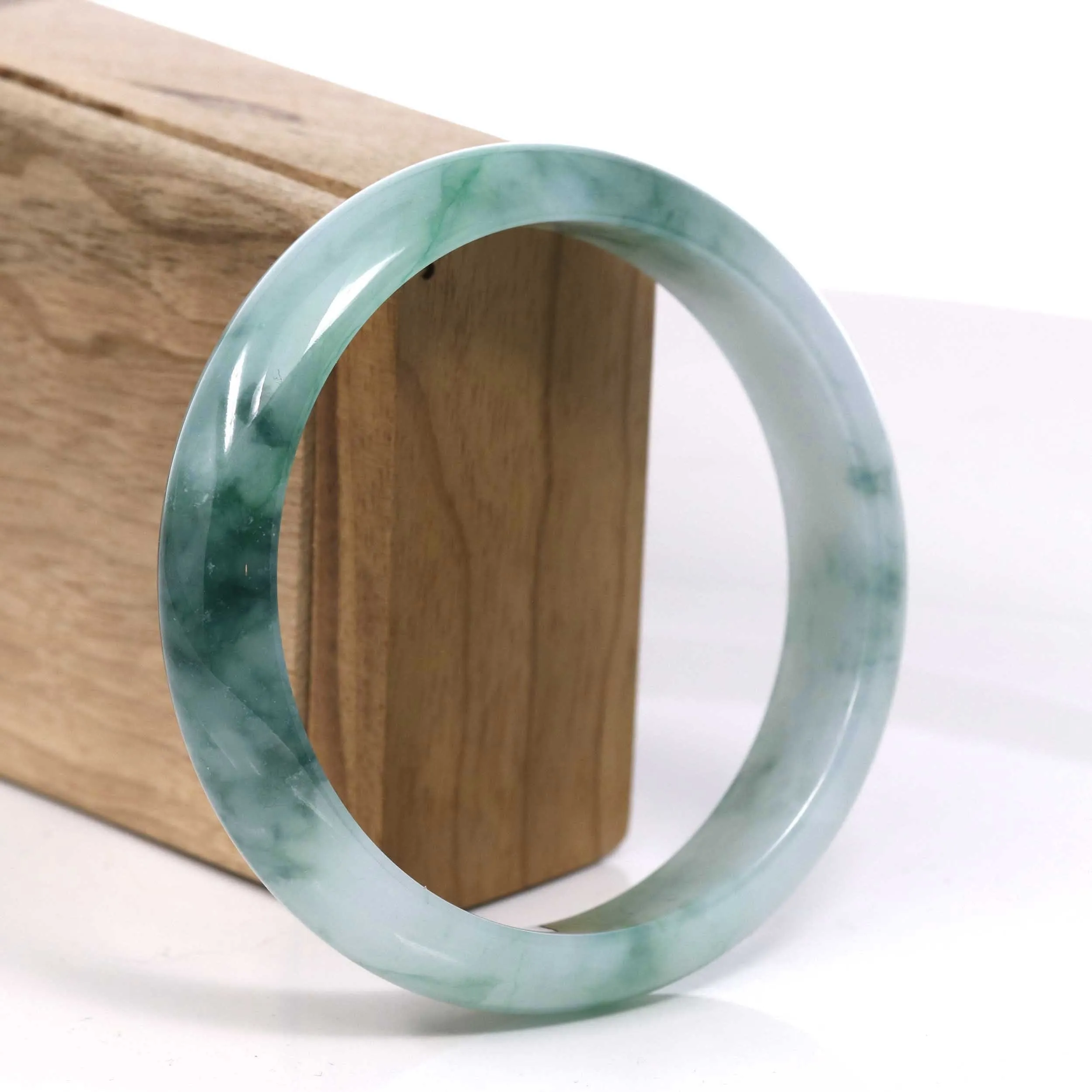 RealJade® Co. Blue Green Classic Real Jadeite Jade Bangle Bracelet ( 63.29 mm ) #384