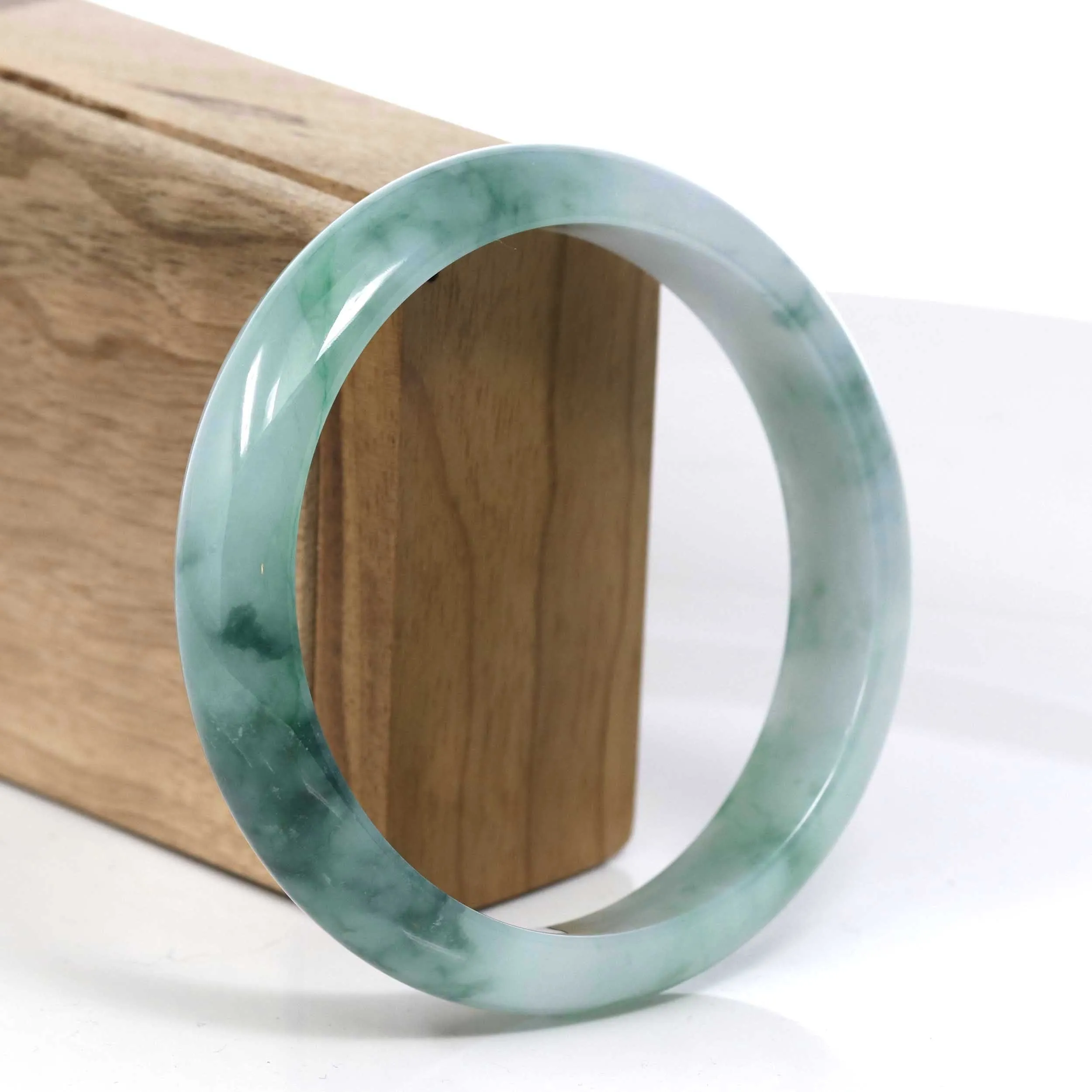 RealJade® Co. Blue Green Classic Real Jadeite Jade Bangle Bracelet ( 63.29 mm ) #384
