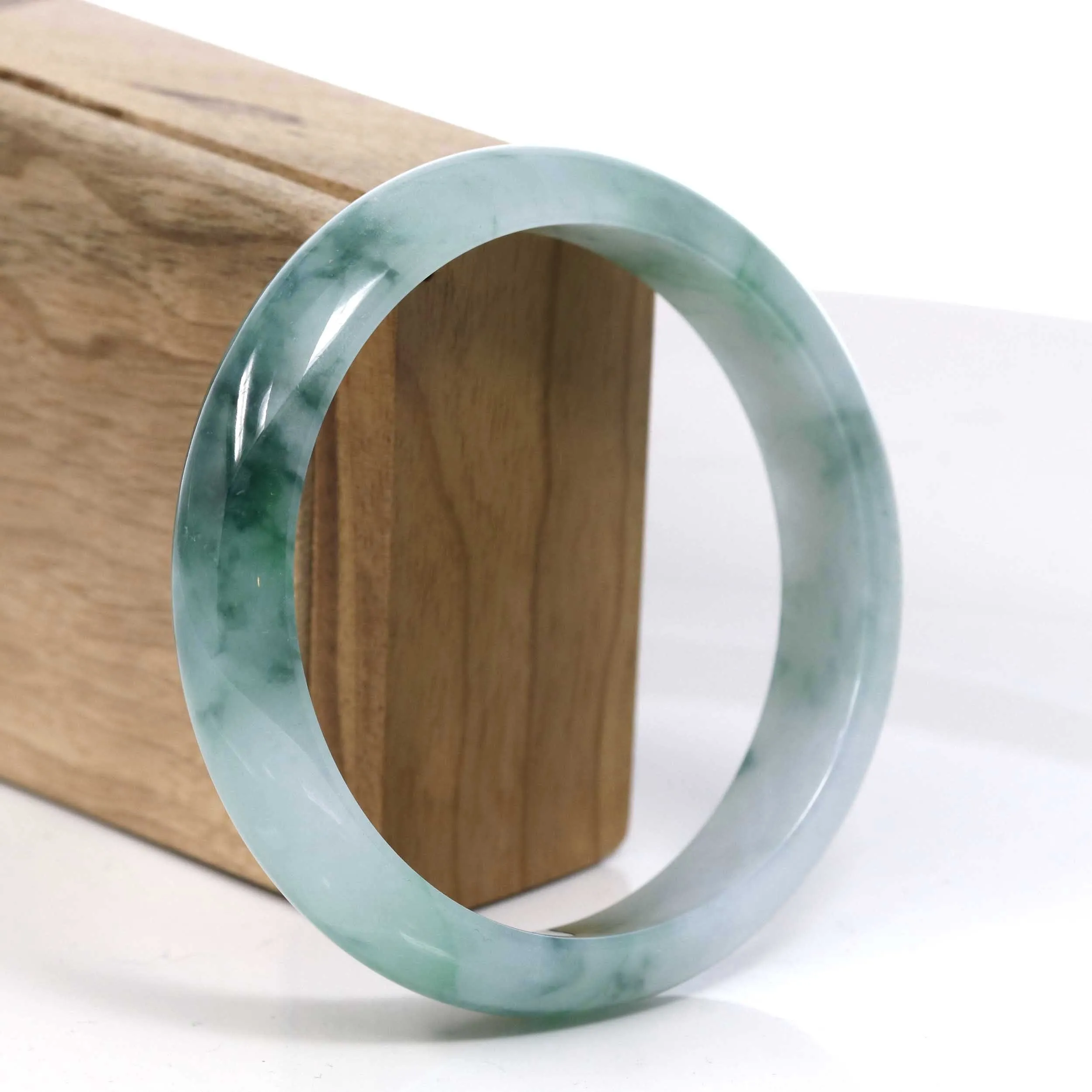 RealJade® Co. Blue Green Classic Real Jadeite Jade Bangle Bracelet ( 63.29 mm ) #384