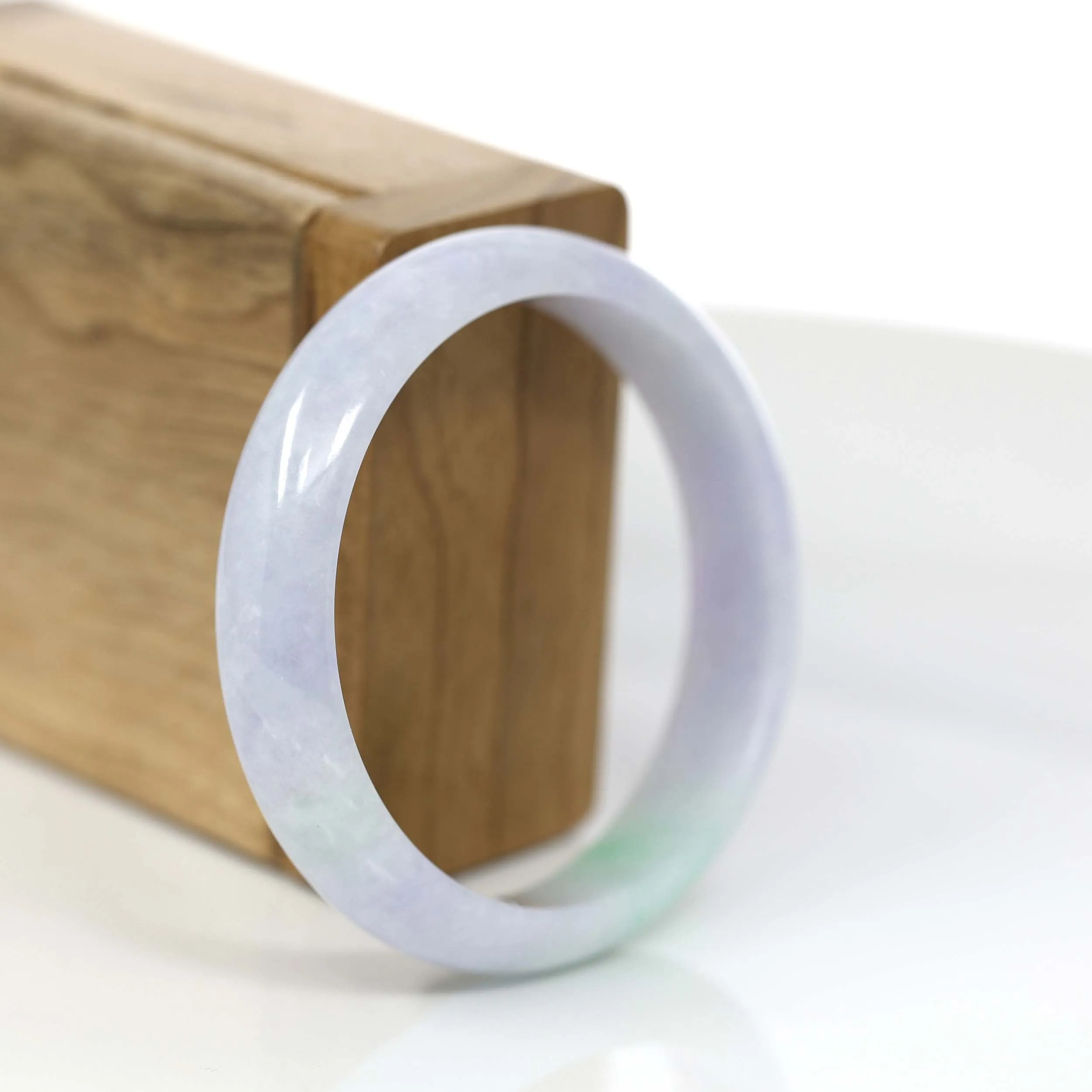RealJade® Co. "Classic Bangle" Genuine Jadeite Jade Lavender Green Bangle Bracelet (55.8mm)#929