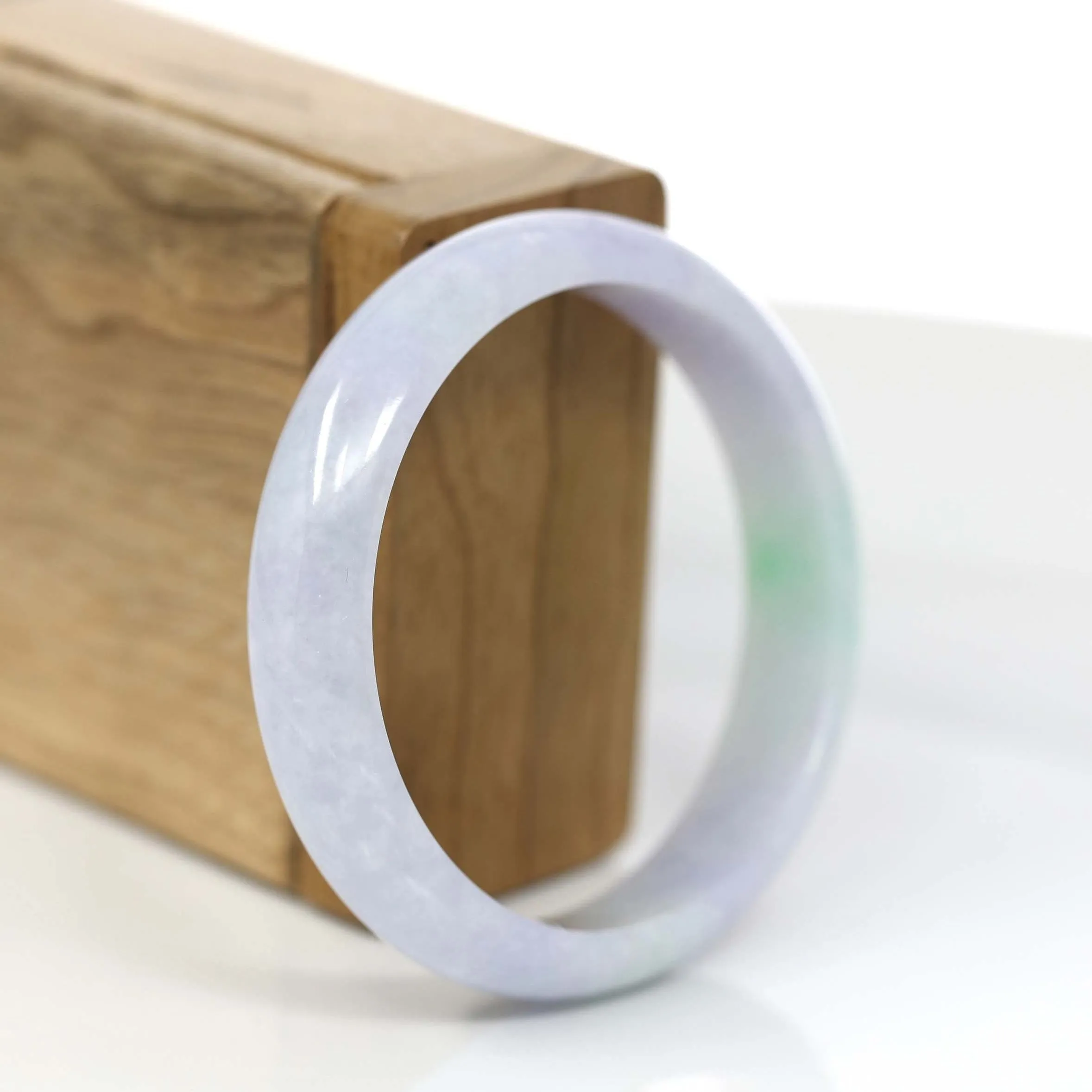 RealJade® Co. "Classic Bangle" Genuine Jadeite Jade Lavender Green Bangle Bracelet (55.8mm)#929