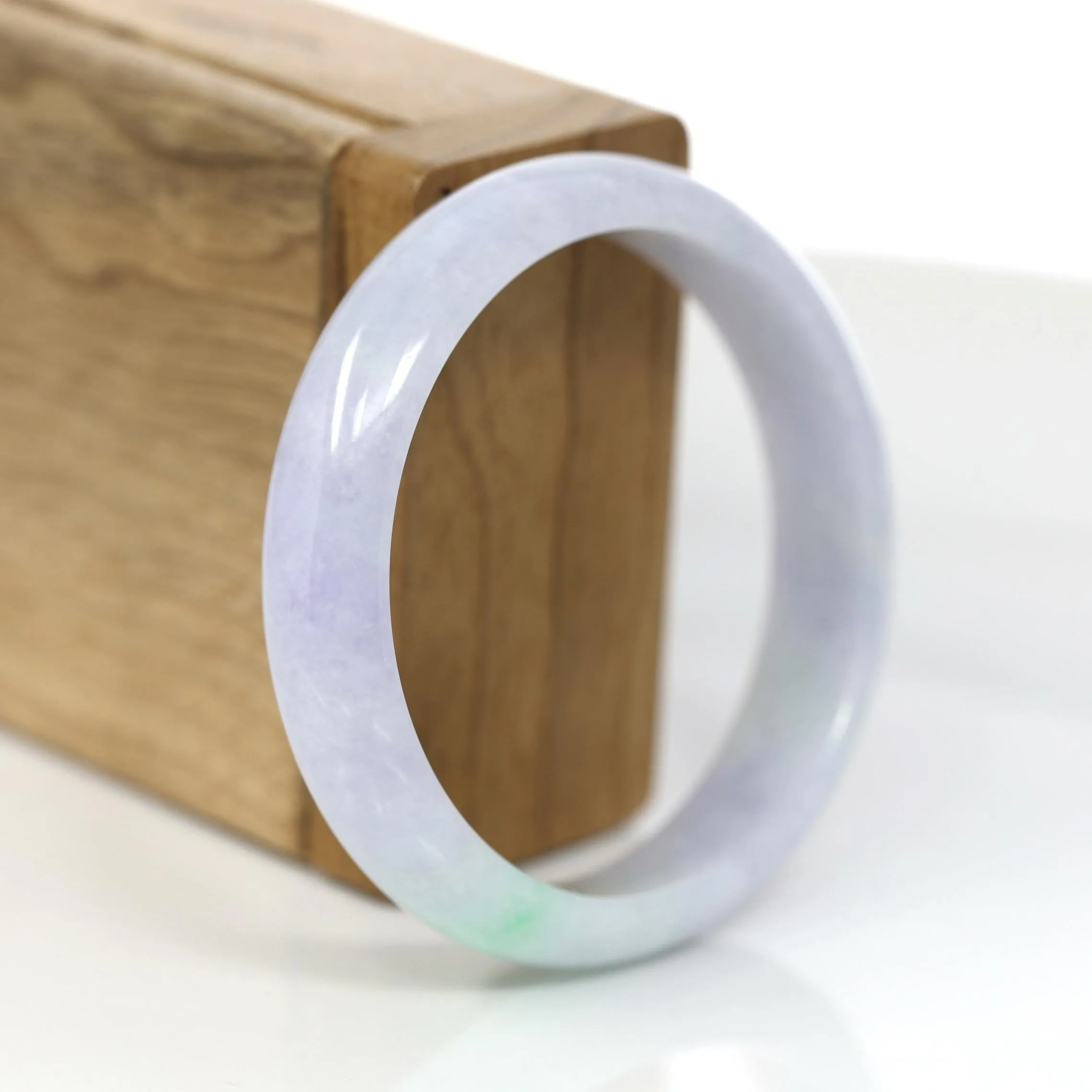 RealJade® Co. "Classic Bangle" Genuine Jadeite Jade Lavender Green Bangle Bracelet (55.8mm)#929
