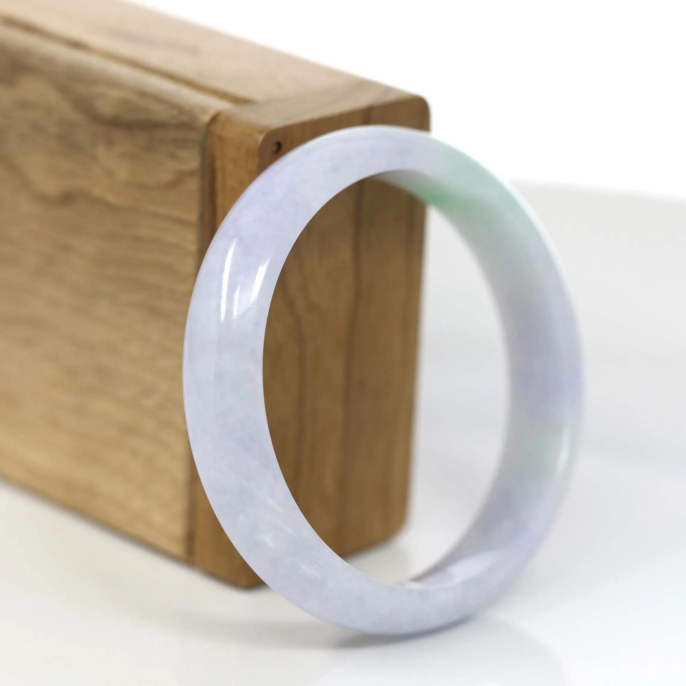 RealJade® Co. "Classic Bangle" Genuine Jadeite Jade Lavender Green Bangle Bracelet (55.8mm)#929