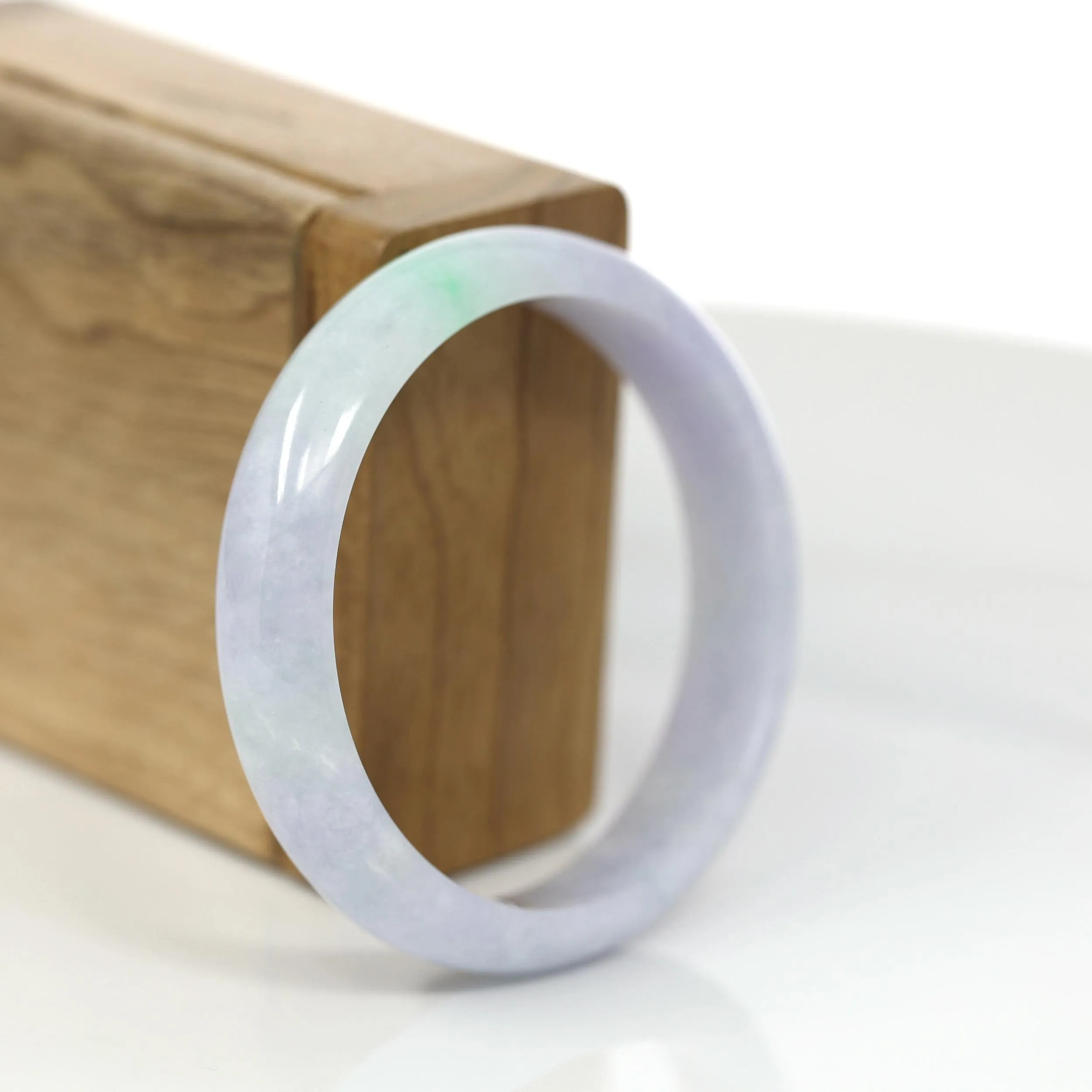 RealJade® Co. "Classic Bangle" Genuine Jadeite Jade Lavender Green Bangle Bracelet (55.8mm)#929