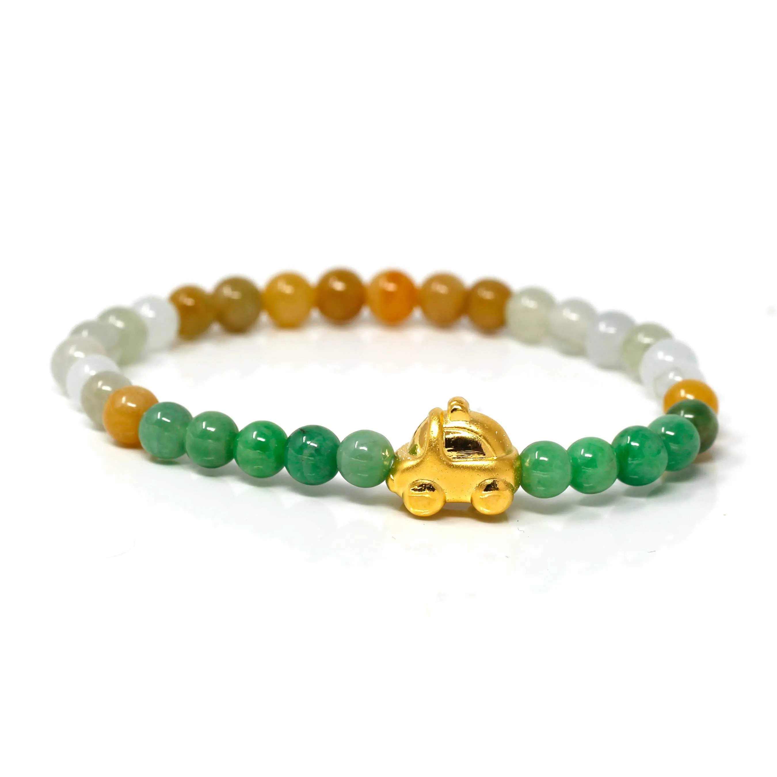 RealJade® "Car" Genuine High-quality Jade Jadeite Bracelet Bangle with 24k Yellow Gold Car Charm Colorful #430
