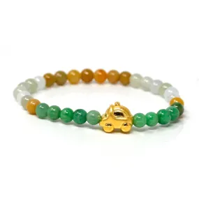 RealJade® "Car" Genuine High-quality Jade Jadeite Bracelet Bangle with 24k Yellow Gold Car Charm Colorful #430