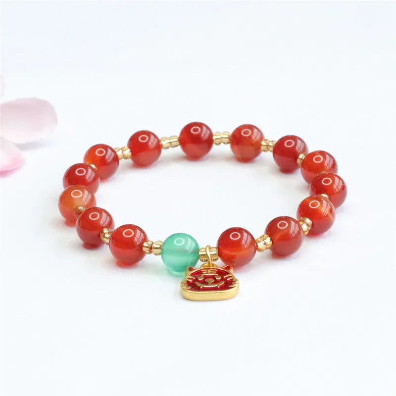 Red Agate and Chalcedony Sterling Silver Bracelet